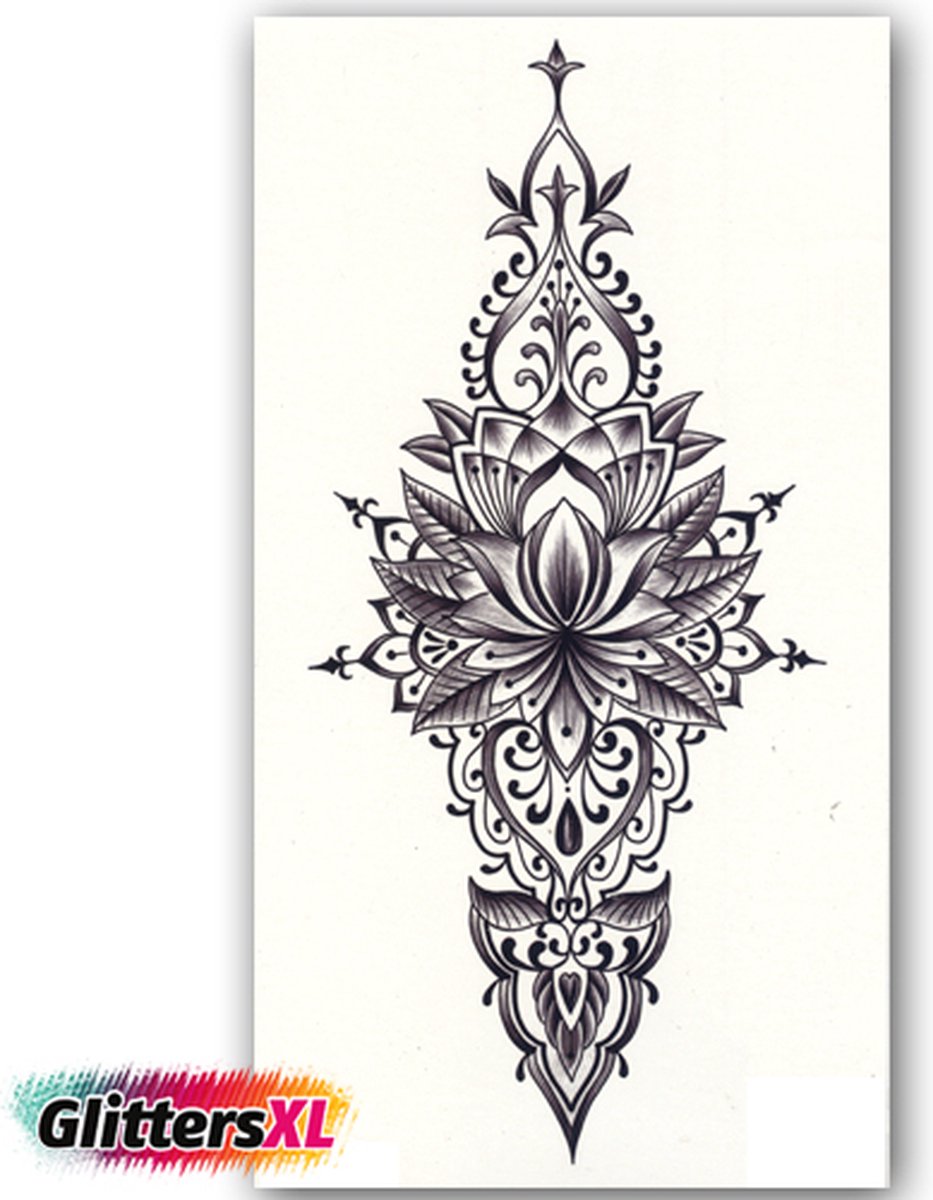 GlittersXL - Temporary Tattoo Bloem (21x12 cm) [Neptattoo - Tijdelijke tatoeage - Nep Fake Tattoos - Water overdraagbare festival sticker henna outfit tattoo - Glitter tattoo - Volwassenen Kinderen Jongen Meisje]